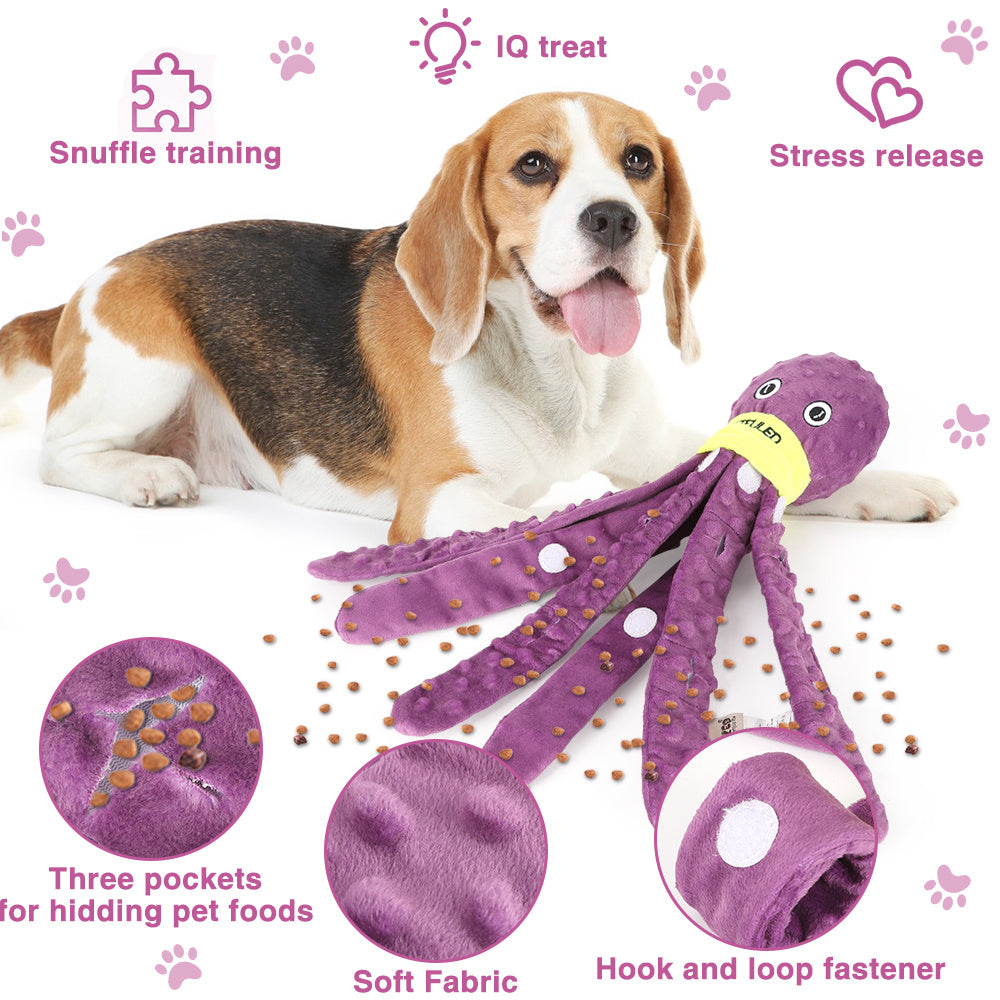 Plush Octopus Snuffle Toy for Dogs - Interactive Puzzle and Slow Feeder